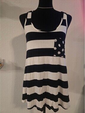 Mon Ami Black and White Striped Tank Top with Polka Dot Pocket